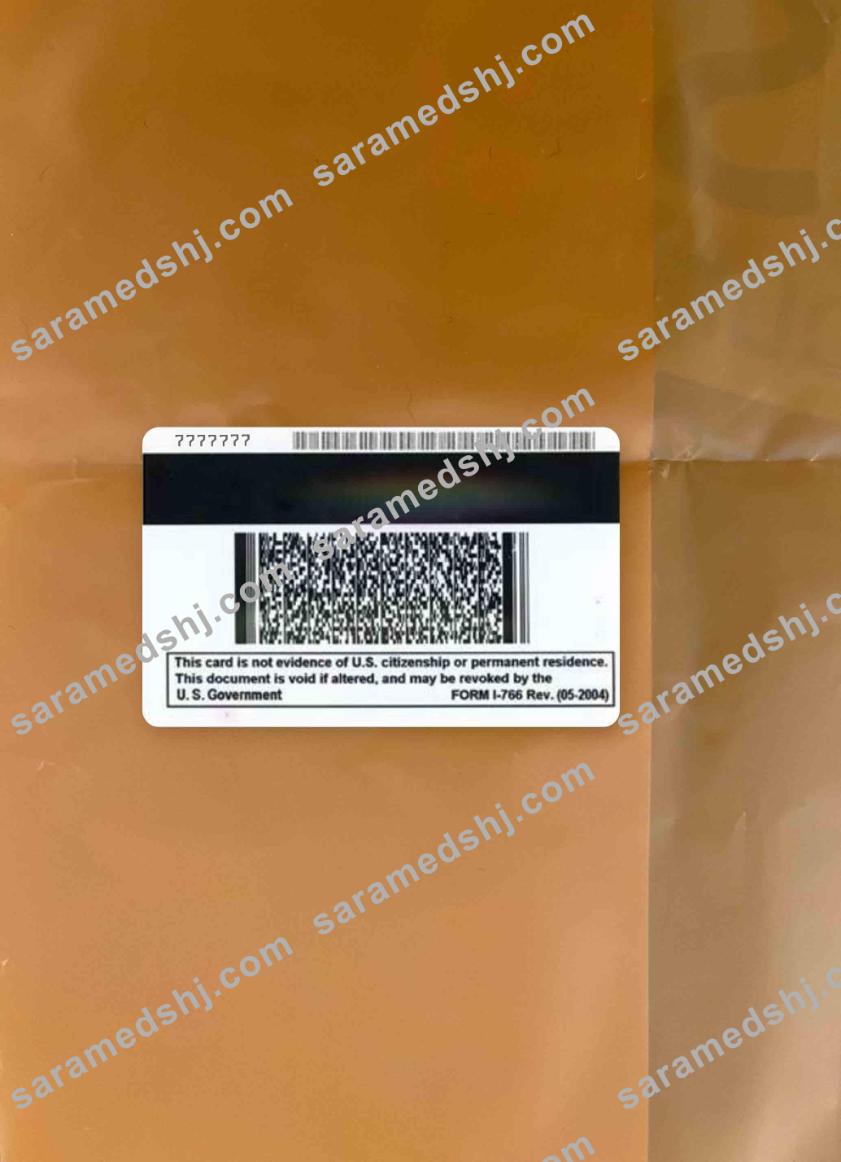 United States employment authorization card photolook BACK